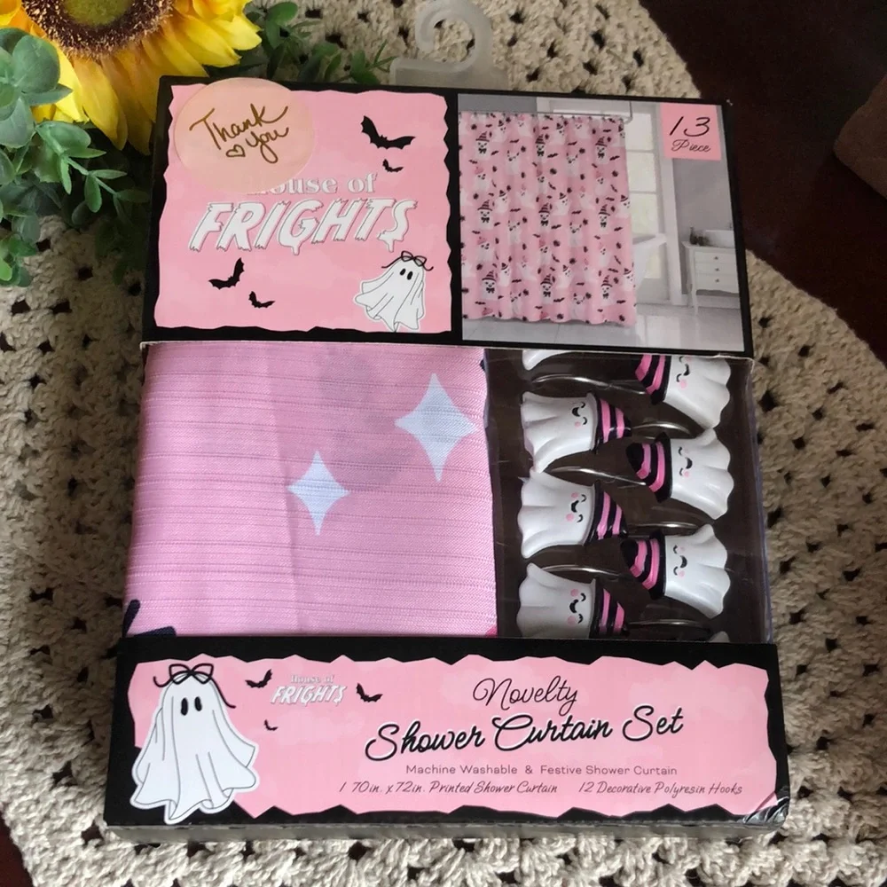 Pink Novelty HALLOWEEN Shower Curtain Set